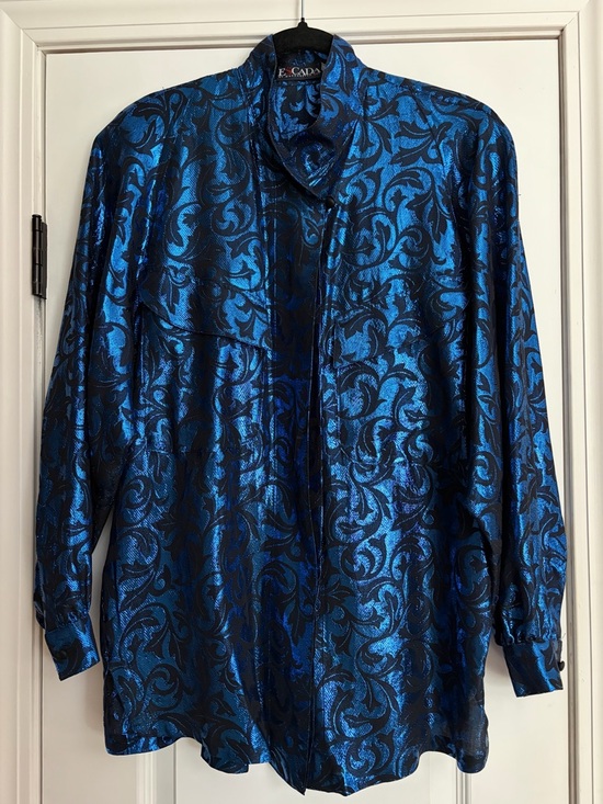 Escada Tops - Vintage Escada Silk Blend Oversized Blouse  80s Designer Luxury Metallic Sz 40